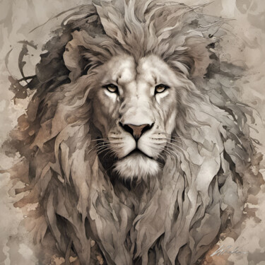 Arte digital titulada "LION #1" por Khélène, Obra de arte original, Pintura Digital Montado en Bastidor de camilla de madera