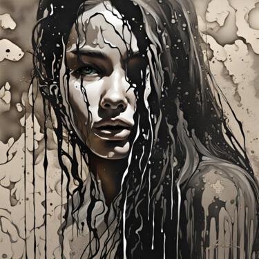 Digital Arts titled "FEMME MONOCHROME #1" by Khélène, Original Artwork, Digital Painting Mounted on Wood Stretcher frame