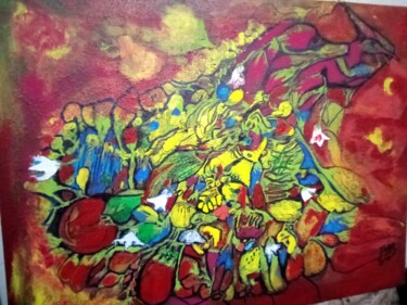 Картина под названием "Garden flowers" - Khira Jalil, Подлинное произведение искусства, Акрил