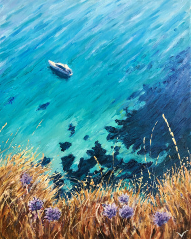 「Sea. Crimea.」というタイトルの絵画 Olga Kholodovaによって, オリジナルのアートワーク, オイル ウッドストレッチャーフレームにマウント