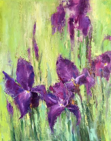 Картина под названием "Irises" - Olga Kholodova, Подлинное произведение искусства, Масло Установлен на Деревянная рама для н…