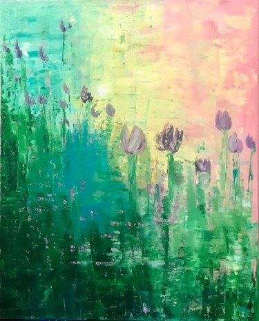 Картина под названием "Tulips field" - Kholoud Androwis, Подлинное произведение искусства, Масло