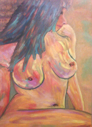 Painting titled "nude portrait" by Khrestos Papanastasiou, Original Artwork, Oil Mounted on Wood Stretcher frame