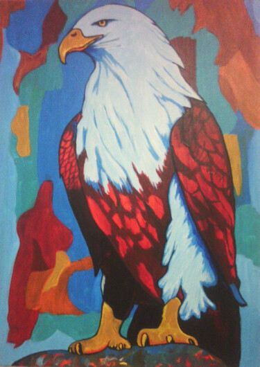 Painting titled "red hawk" by Khrestos Papanastasiou, Original Artwork, Acrylic Mounted on Wood Stretcher frame