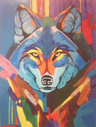 Schilderij getiteld "the wolf" door Khrestos Papanastasiou, Origineel Kunstwerk, Acryl