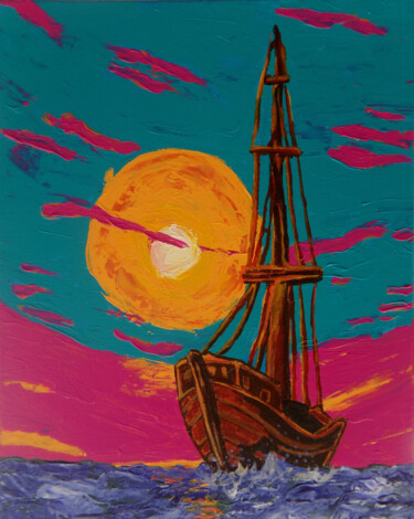 Painting titled "boat" by Khrestos Papanastasiou, Original Artwork, Acrylic