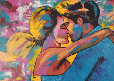 Painting titled "love kiss" by Khrestos Papanastasiou, Original Artwork, Acrylic Mounted on Wood Stretcher frame