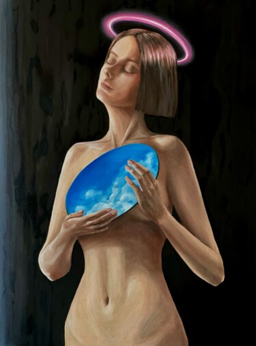 Pintura titulada "Self-portrait with…" por Zoia Khristenko, Obra de arte original, Oleo