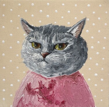 Painting titled "Hungry cat" by Zoia Khristenko, Original Artwork, Oil
