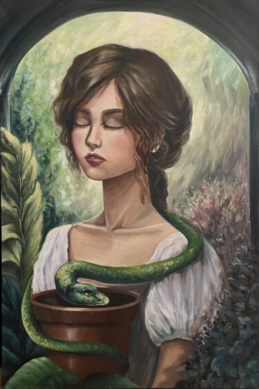 Painting titled "Green garden" by Zoia Khristenko, Original Artwork, Oil