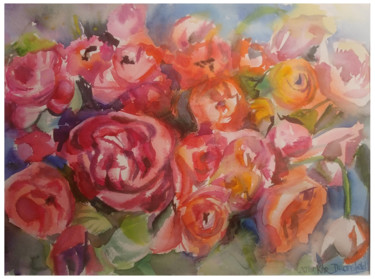 Malarstwo zatytułowany „Roses” autorstwa Khrystyna Dransfeld, Oryginalna praca, Akwarela