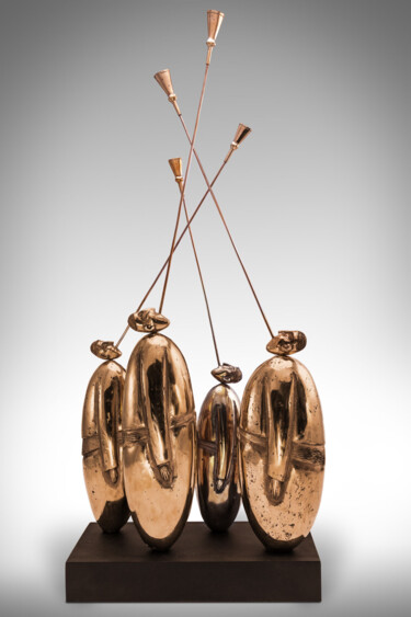 Sculpture titled "Karnay" by Khurshed Husenov, Original Artwork, Bronze Mounted on Metal