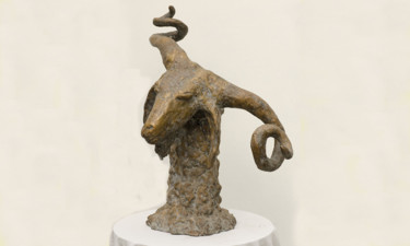 Sculpture intitulée "Markhor" par K.R. Nariman, Œuvre d'art originale, Bronze