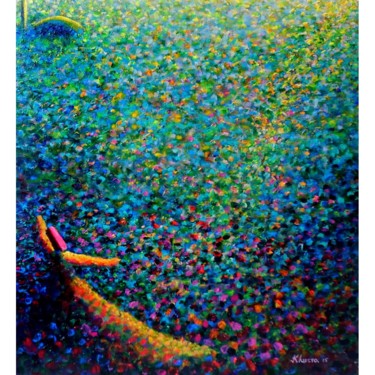 Painting titled "Blue Green Garden T…" by Khusro Subzwari, Original Artwork, Acrylic