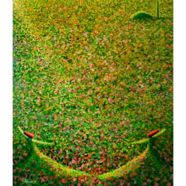 Painting titled "Yellow Green Theme…" by Khusro Subzwari, Original Artwork, Acrylic