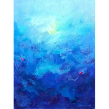 Painting titled "Sea Blue Abstract D…" by Khusro Subzwari, Original Artwork, Acrylic