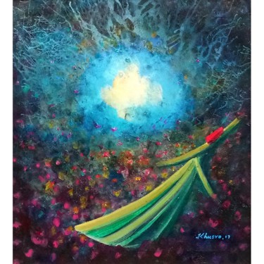 Painting titled "Cherry Red & Blue T…" by Khusro Subzwari, Original Artwork, Acrylic