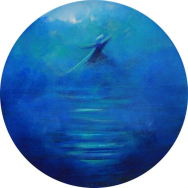 Painting titled "Sea Blue Circular W…" by Khusro Subzwari, Original Artwork, Acrylic