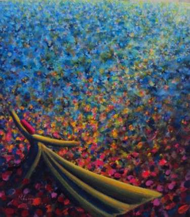 Painting titled "Blue & Red Whirling…" by Khusro Subzwari, Original Artwork, Acrylic