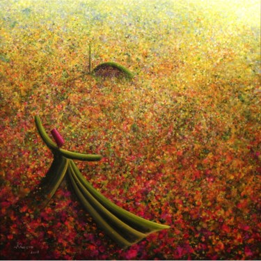 Malerei mit dem Titel "Yellow Orange Whirl…" von Khusro Subzwari, Original-Kunstwerk, Acryl