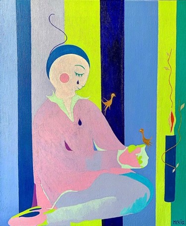 Malerei mit dem Titel "pierrot inquiet" von Marie-Eve Kia, Original-Kunstwerk, Acryl