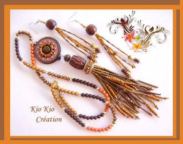 Création bijou,parure terre d'Afrique,bois,rocaille Design intitulée "Création bijou,paru…" par Kio Kio, Œuvre d'art originale, Bijoux