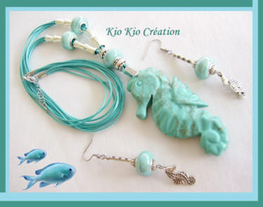 Création unique,parure bijou,hipocampe,bleu lagon Design intitulée "Création unique,par…" par Kio Kio, Œuvre d'art originale, Bijoux