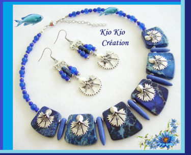 Création bijou unique,parure bleue,pierre jaspe Design intitulée "Création bijou uniq…" par Kio Kio, Œuvre d'art originale, Bijoux