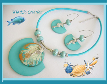 Création océane,parure bijou,hippocampe,bleu Design intitulée "Création océane,par…" par Kio Kio, Œuvre d'art originale, Bijoux