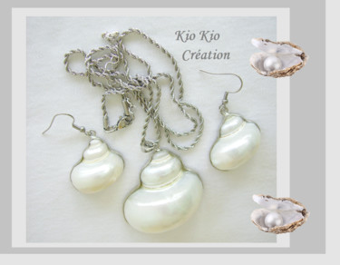 Bijou,parure,collier,boucles d'oreilles,coquillage nacre Design intitulée "Bijou,parure,collie…" par Kio Kio, Œuvre d'art originale, Bijoux