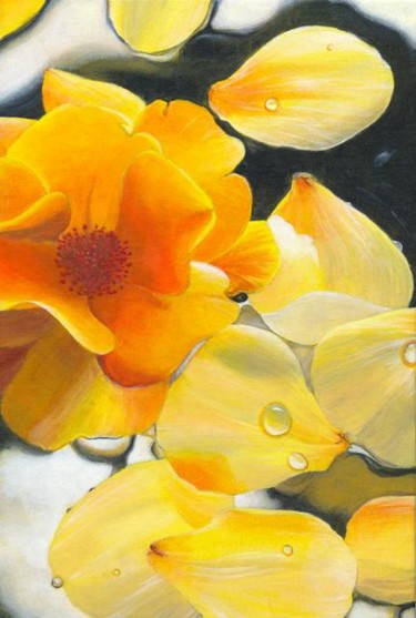Painting titled "Petals cream" by Kiauart, Original Artwork, Oil