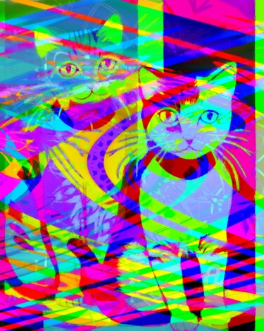 Цифровое искусство под названием "Cats I" - Kibo Design, Подлинное произведение искусства, Цифровая живопись