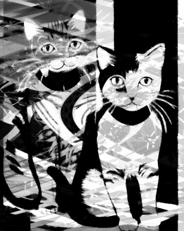 Цифровое искусство под названием "Cats II" - Kibo Design, Подлинное произведение искусства, Цифровая живопись