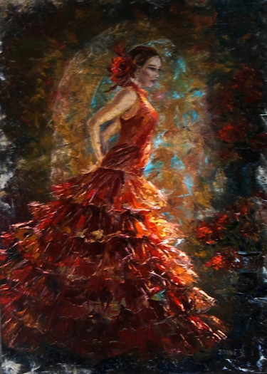 Painting titled "Flamenco" by Elena Zorina, Original Artwork, Oil