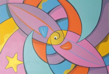 Schilderij getiteld "Fishes" door Nikolay Bogdan, Origineel Kunstwerk, Acryl