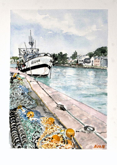 Картина под названием "Grande marée à Daho…" - Kija, Подлинное произведение искусства, Акварель