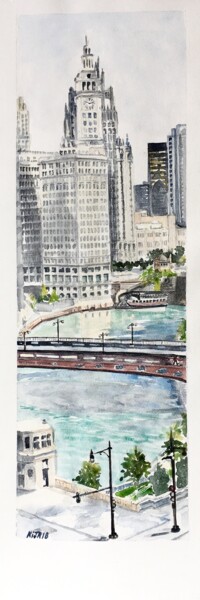 Painting titled "Chicago River" by Kija, Original Artwork, Watercolor