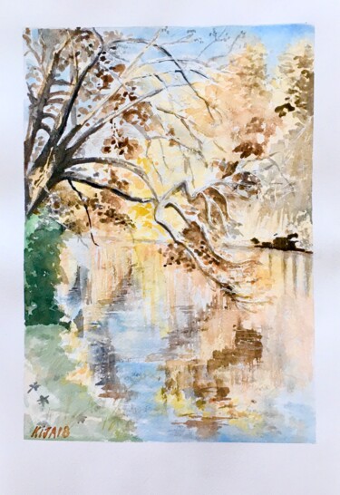 Painting titled "Bois de Boulogne" by Kija, Original Artwork, Watercolor