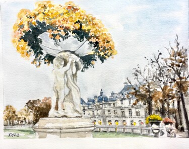 Pintura intitulada "Jardin du Luxembourg" por Kija, Obras de arte originais, Aquarela
