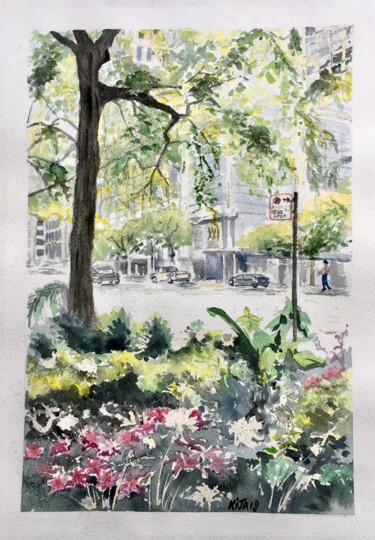 Painting titled "Michigan avenue à C…" by Kija, Original Artwork, Watercolor