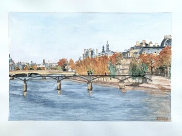 Painting titled "Le pont des Arts" by Kija, Original Artwork, Watercolor