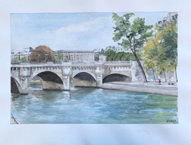 Pintura intitulada "Le Pont Neuf" por Kija, Obras de arte originais, Aquarela