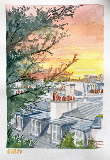 Peinture intitulée "Coucher de soleil p…" par Kija, Œuvre d'art originale, Aquarelle