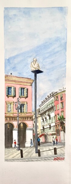 Malerei mit dem Titel "Place Massena à Nice" von Kija, Original-Kunstwerk, Aquarell