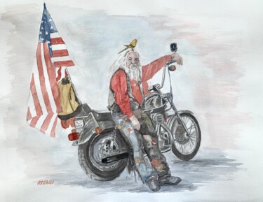 Pintura titulada "Le motard de Key We…" por Kija, Obra de arte original, Acuarela