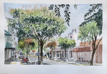 Картина под названием "La rue principale d…" - Kija, Подлинное произведение искусства, Акварель