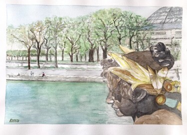 Painting titled "Nymphe du pont Alex…" by Kija, Original Artwork, Watercolor