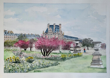 Painting titled "Le jardin des Tuile…" by Kija, Original Artwork, Watercolor