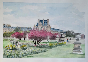 Peinture intitulée "Le jardin des Tuile…" par Kija, Œuvre d'art originale, Aquarelle