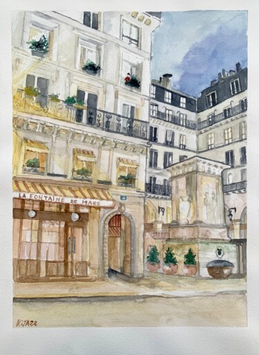 Painting titled "La Fontaine de Mars" by Kija, Original Artwork, Watercolor